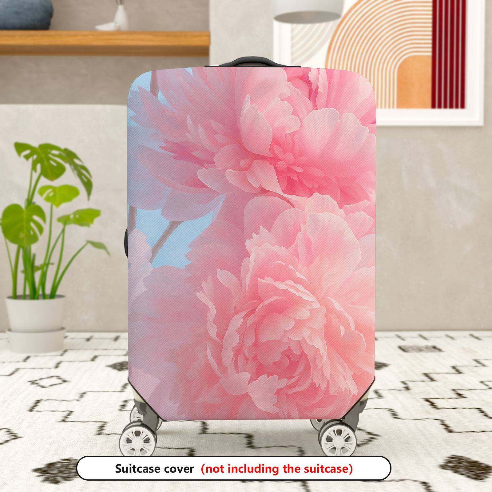 1-Piece Pink Floral Peony Elegant Soft Sky  Suitcase Luggage Cover, Stretch Protective Sleeve