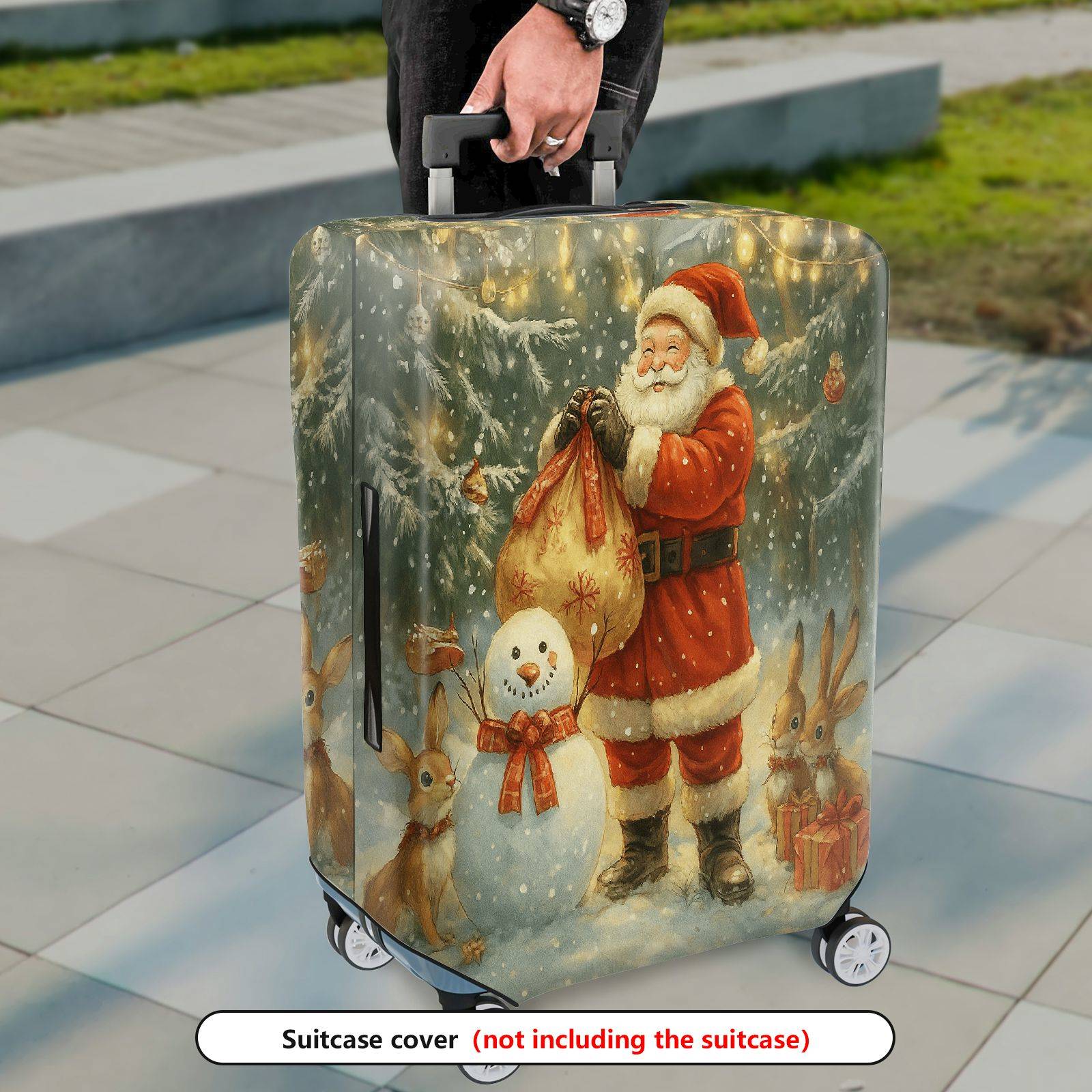 1-Piece Christmas Snowman Santa Reindeer Holiday  Suitcase Luggage Cover, Stretch Protective Sleeve