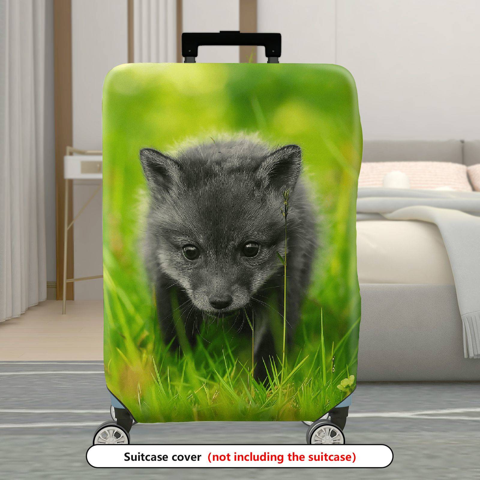 1-Piece Cute Adorable Green Grass Fox Animal Nature  Suitcase Luggage Cover, Stretch Protective Sleeve