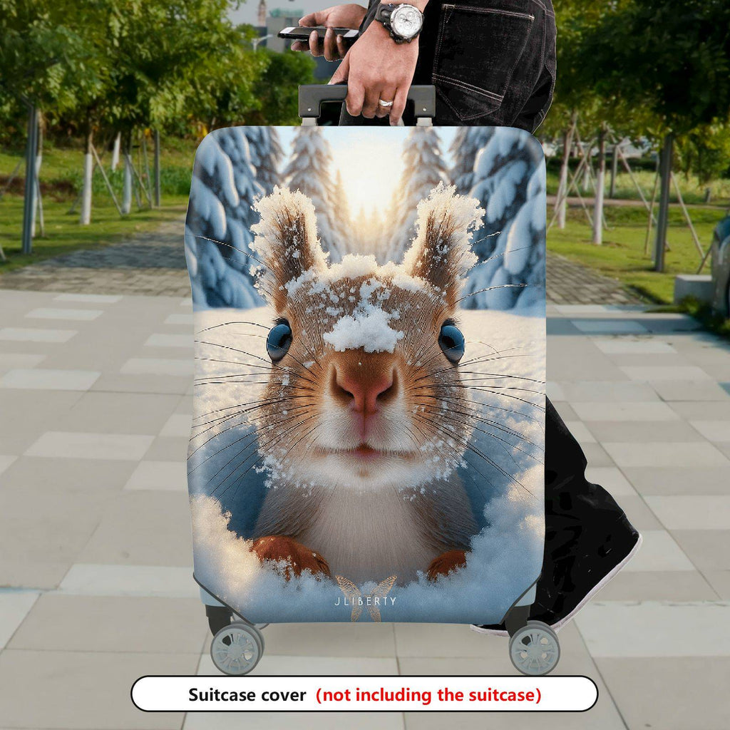 1-Piece Cute Snowy Forest Animal Winter Squirrel  Suitcase Luggage Cover, Stretch Protective Sleeve