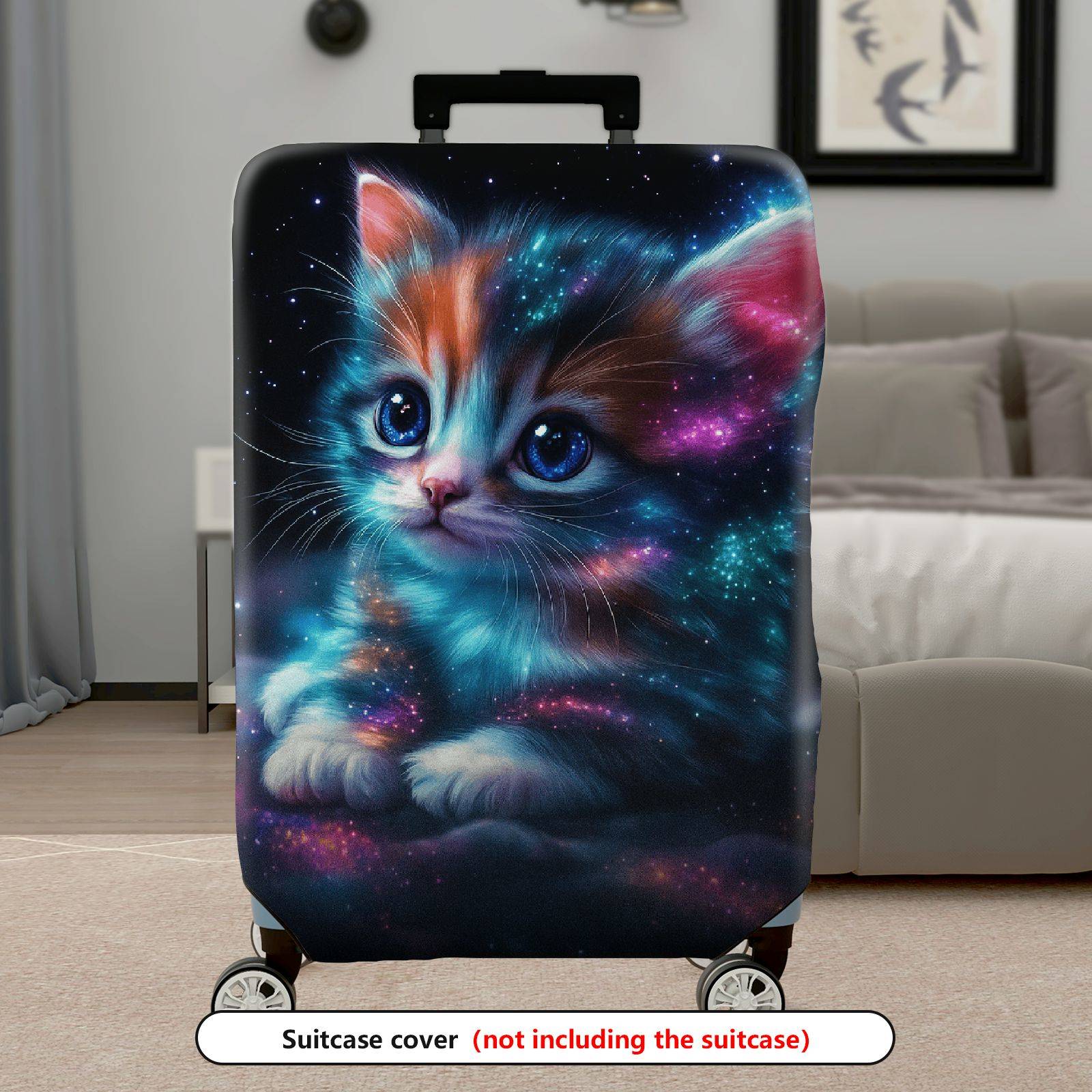 1-Piece Galaxy Cat Cosmic Space Kitten Starry Whiskers Nebula  Suitcase Luggage Cover, Stretch Protective Sleeve