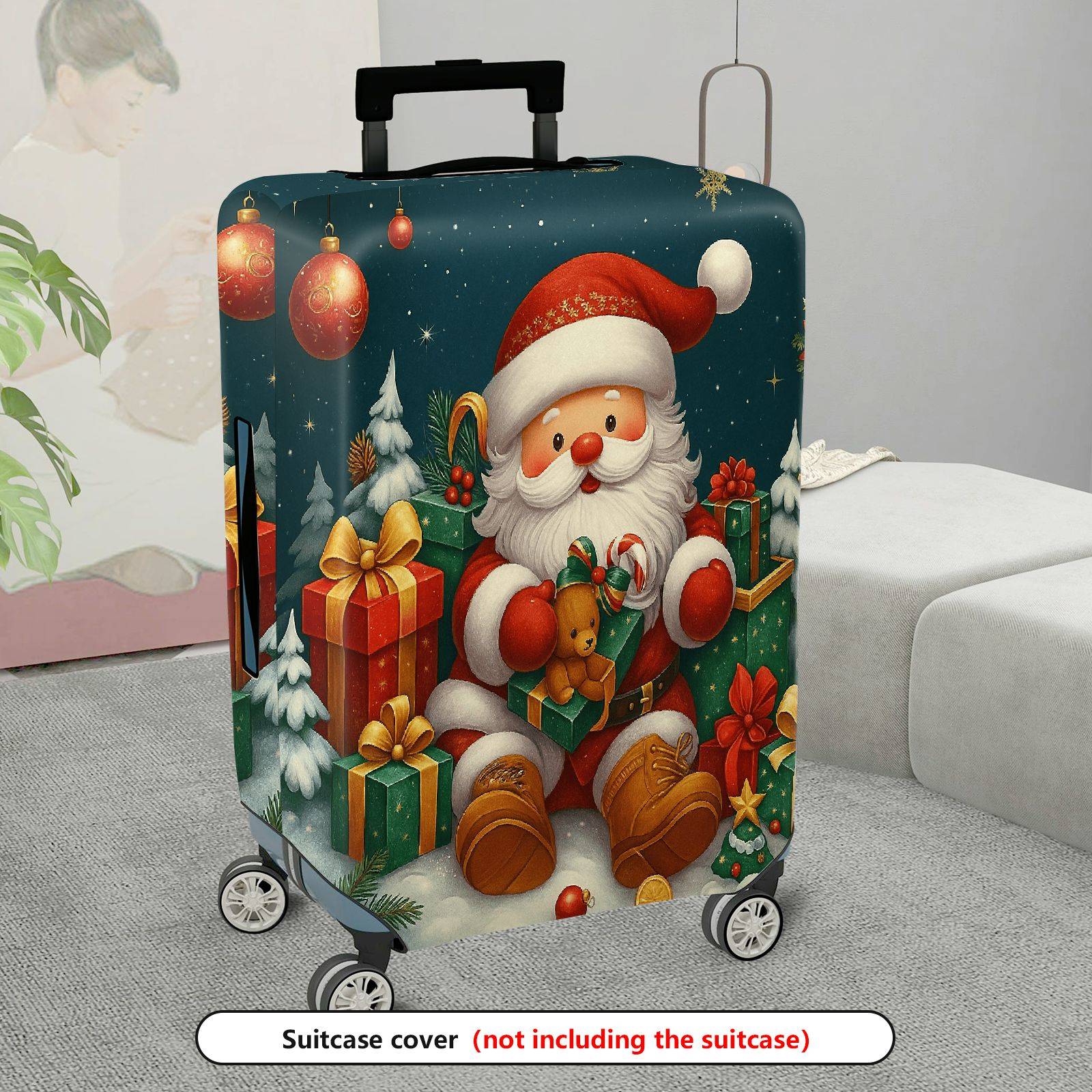 1-Piece Santa Claus Christmas Gift Holiday Celebration Merry  Suitcase Luggage Cover, Stretch Protective Sleeve