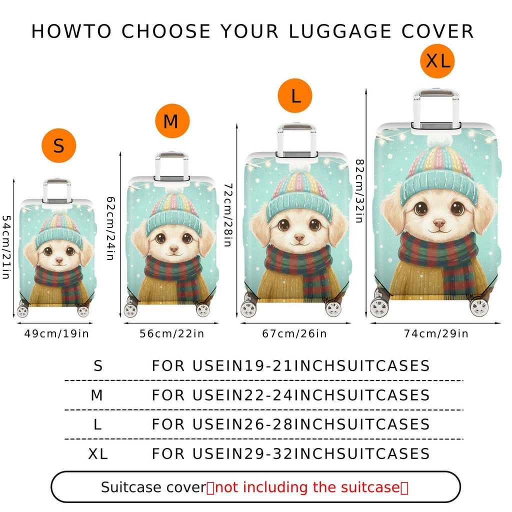 1-Piece Cute Winter Dog Snow Holiday Colorful Scarf  Suitcase Luggage Cover, Stretch Protective Sleeve