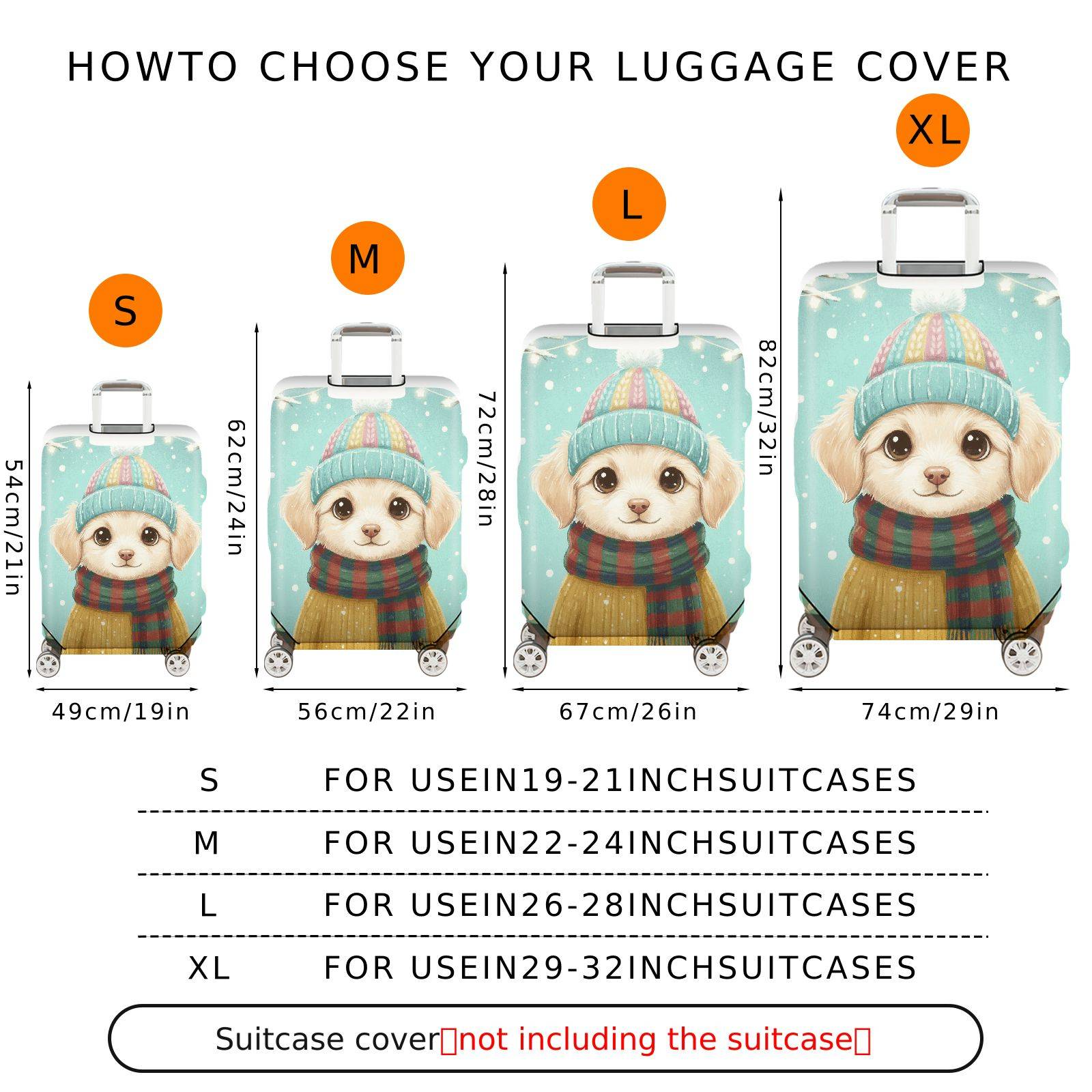 1-Piece Cute Winter Dog Snow Holiday Colorful Scarf  Suitcase Luggage Cover, Stretch Protective Sleeve