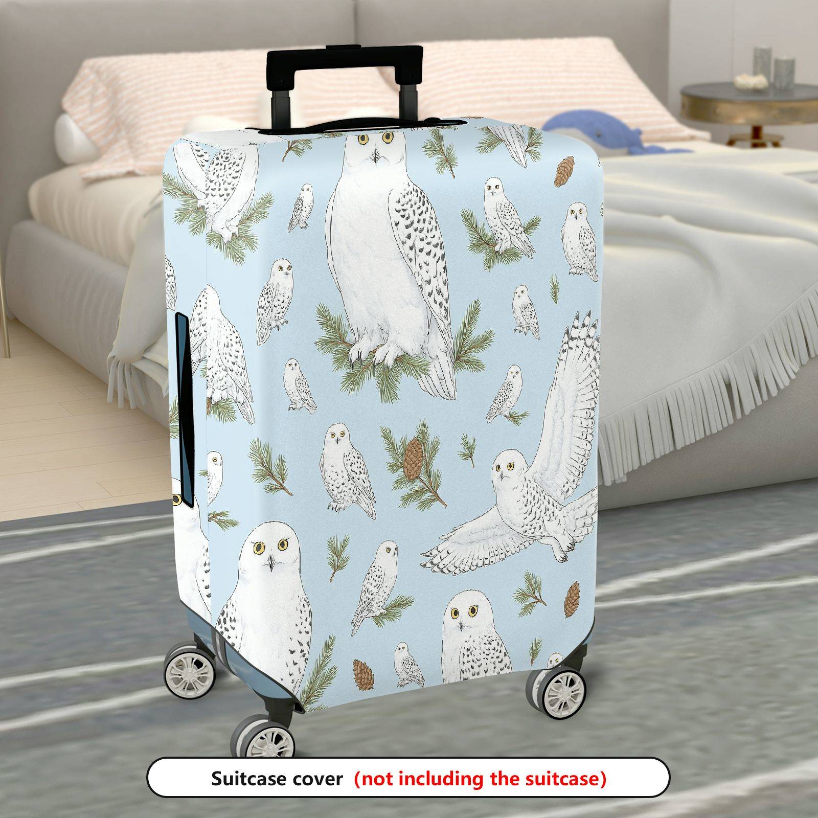 1-Piece Owl Pinecone Pattern Snow Landscape Winter Animal  Suitcase Luggage Cover, Stretch Protective Sleeve