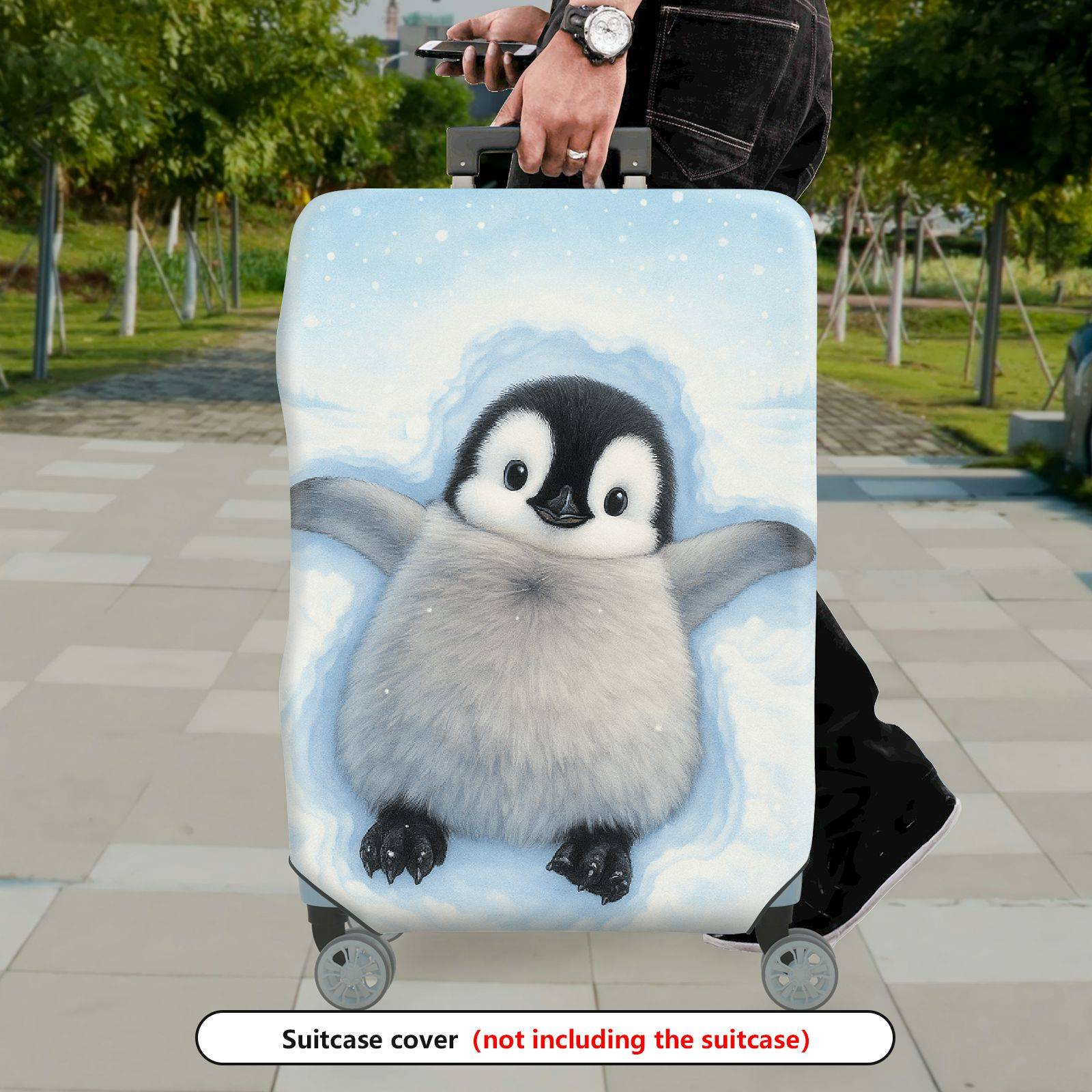 1-Piece Cute Winter Snow Penguin Snowflake Animal  Suitcase Luggage Cover, Stretch Protective Sleeve
