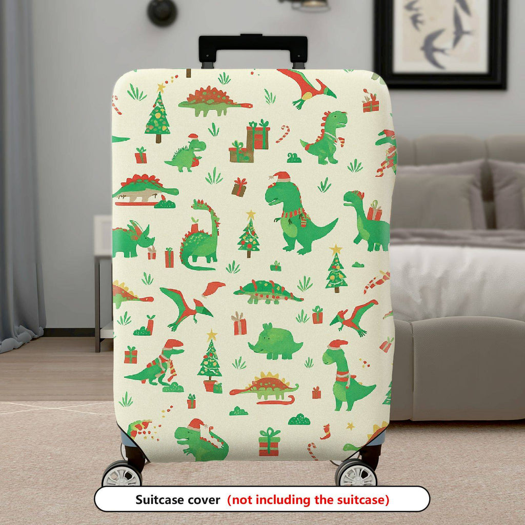 1-Piece Christmas Dinosaur Gift Tree Holiday Snow  Suitcase Luggage Cover, Stretch Protective Sleeve