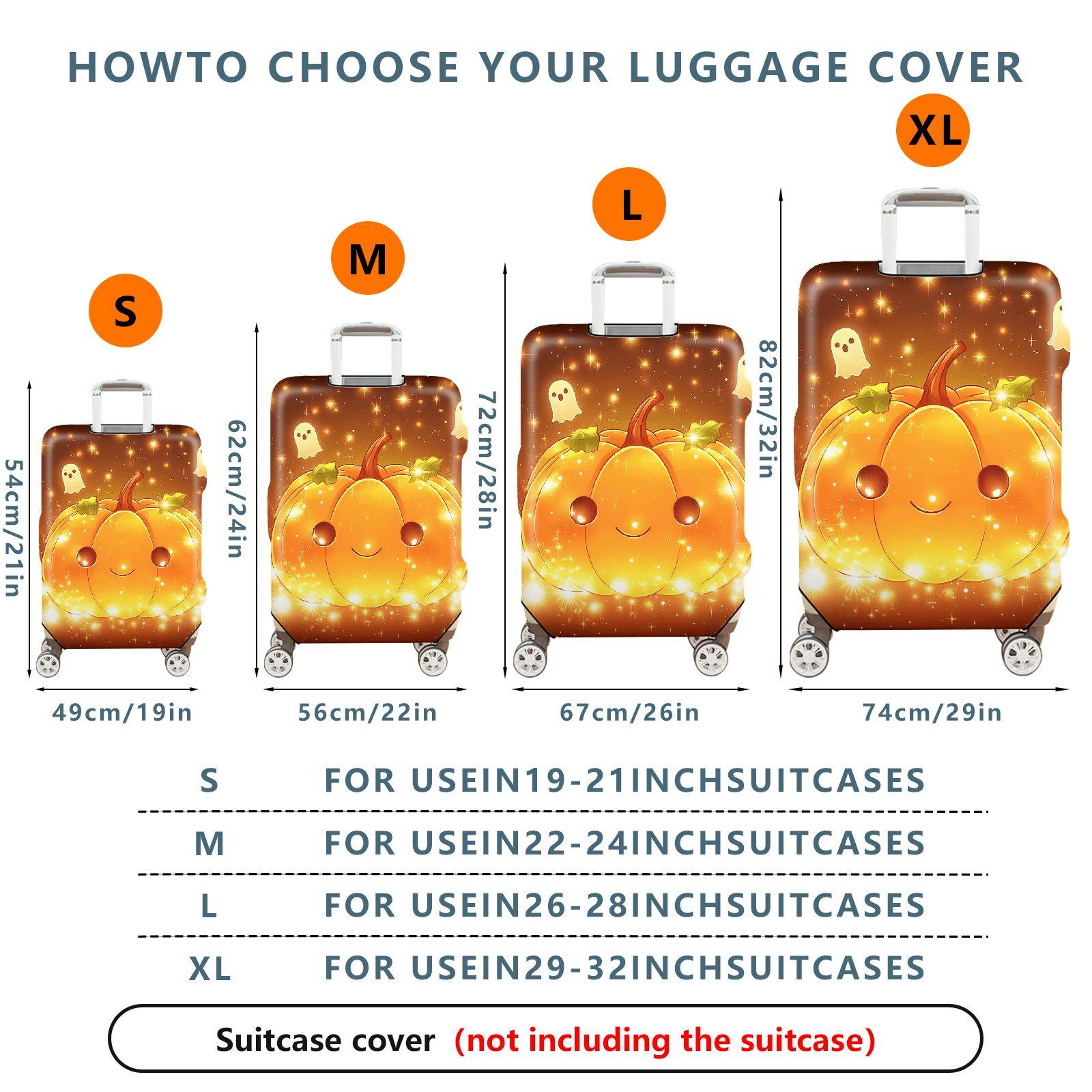 1-Piece Pumpkin Ghost Cute Sparkle Halloween  Suitcase Luggage Cover, Stretch Protective Sleeve