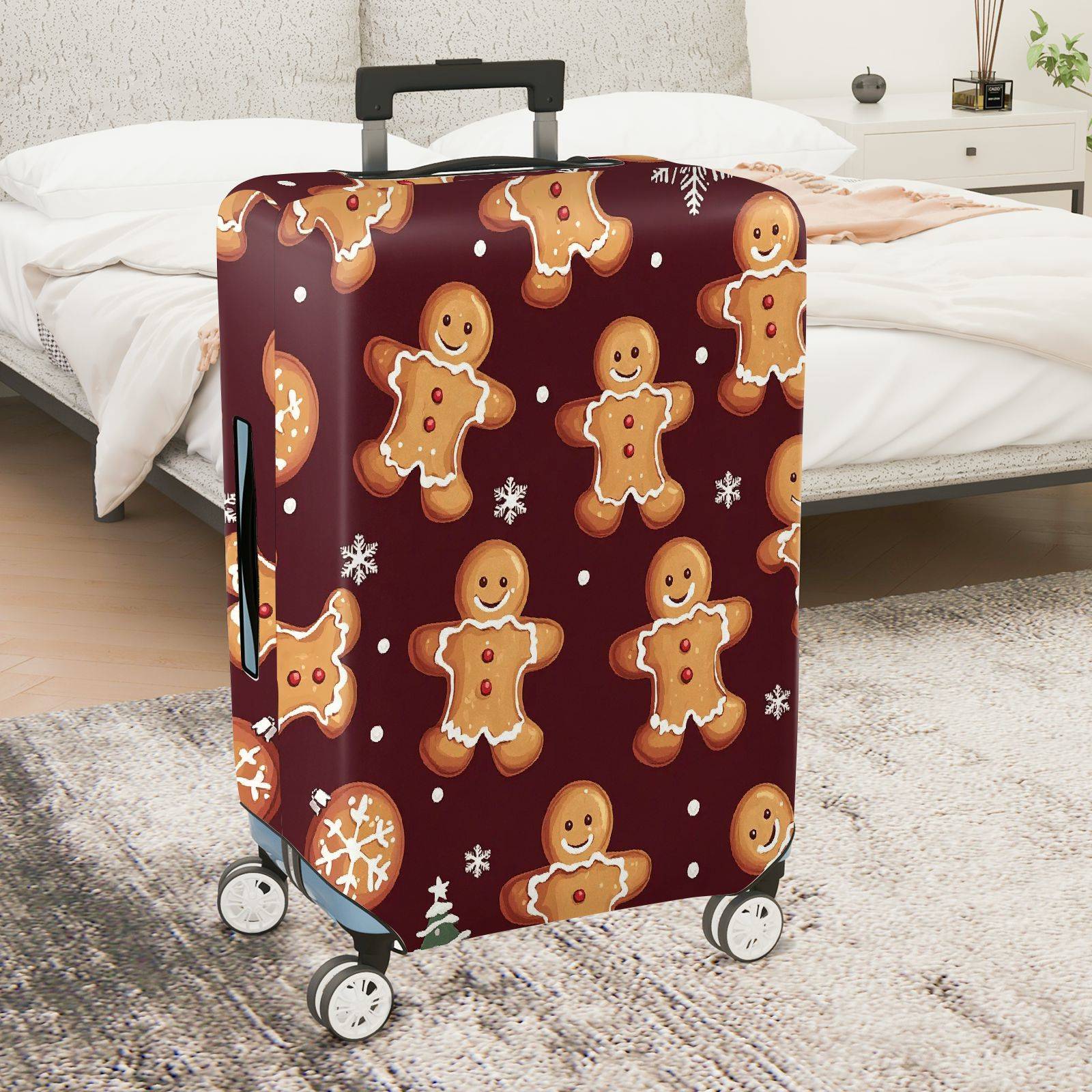 1-Piece Gingerbread Christmas Snowflake Holiday Red  Suitcase Luggage Cover, Stretch Protective Sleeve