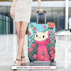 1-Piece Floral Cute Pink Cat  Suitcase Luggage Cover, Stretch Protective Sleeve