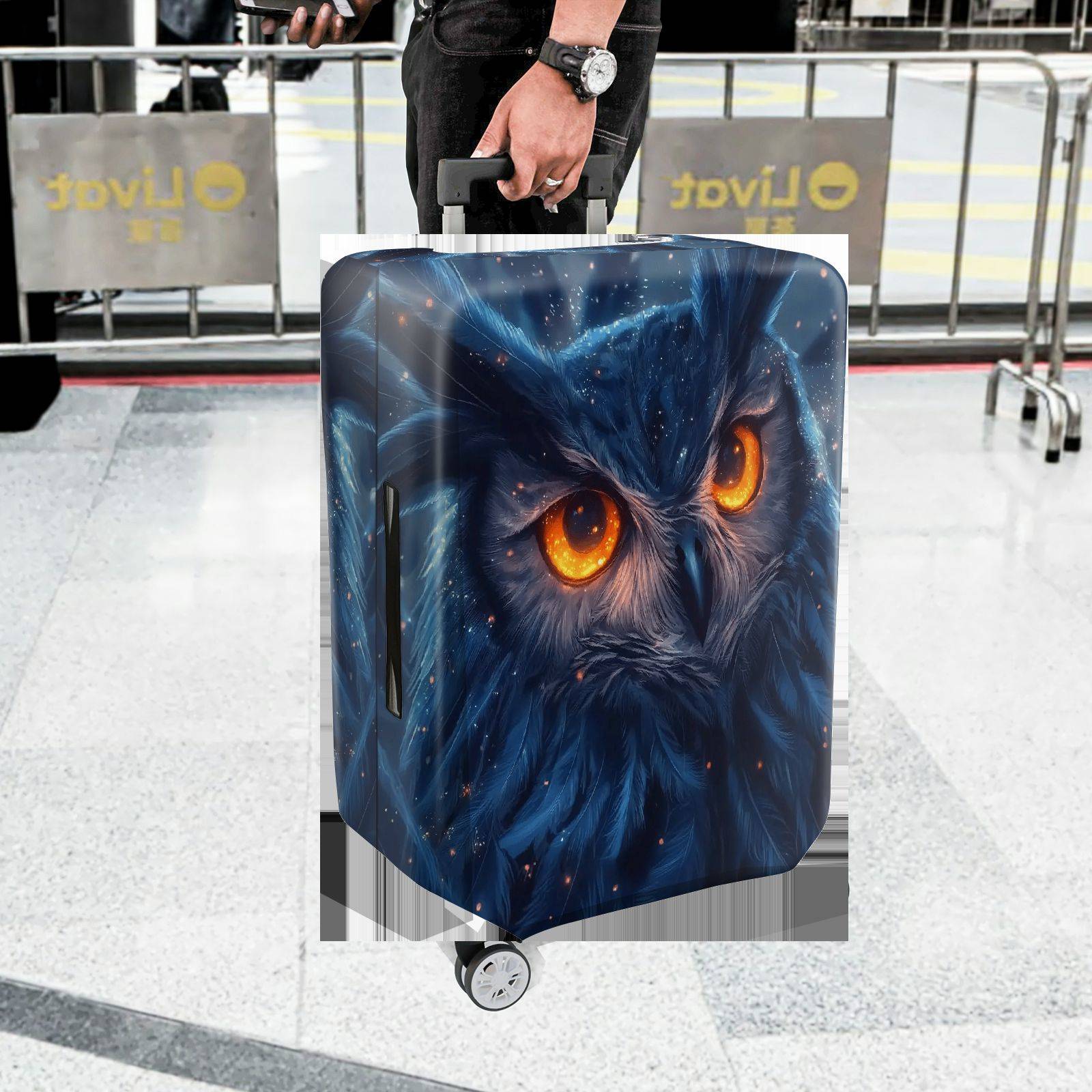 1-Piece Starry Night Owl Eyes Glitter Cosmic Universe  Suitcase Luggage Cover, Stretch Protective Sleeve