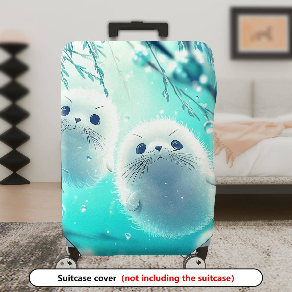 1-Piece Cute Seal Ocean Blue Raindrop Artful  Suitcase Luggage Cover, Stretch Protective Sleeve