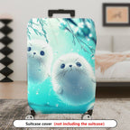 1-Piece Cute Seal Ocean Blue Raindrop Artful  Suitcase Luggage Cover, Stretch Protective Sleeve