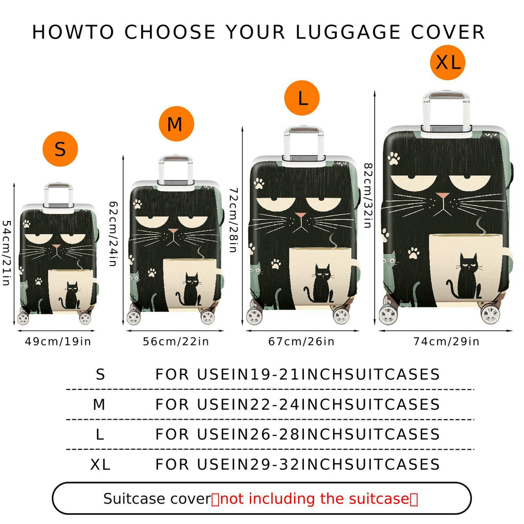 1-Piece Black Cat Coffee Paw Whiskers Cute  Suitcase Luggage Cover, Stretch Protective Sleeve