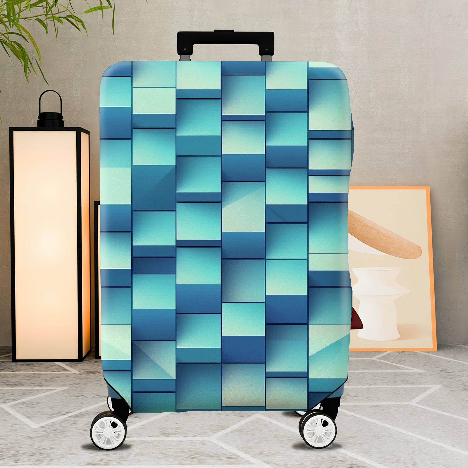 1-Piece Blue Geometric Abstract Modern Stylish Vibrant  Suitcase Luggage Cover, Stretch Protective Sleeve