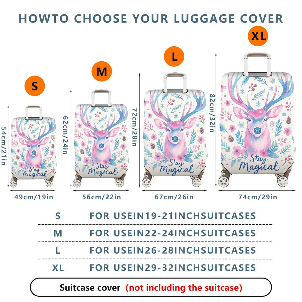 1-Piece Deer Floral Pattern Colorful Magical Holiday Seasonal  Suitcase Luggage Cover, Stretch Protective Sleeve