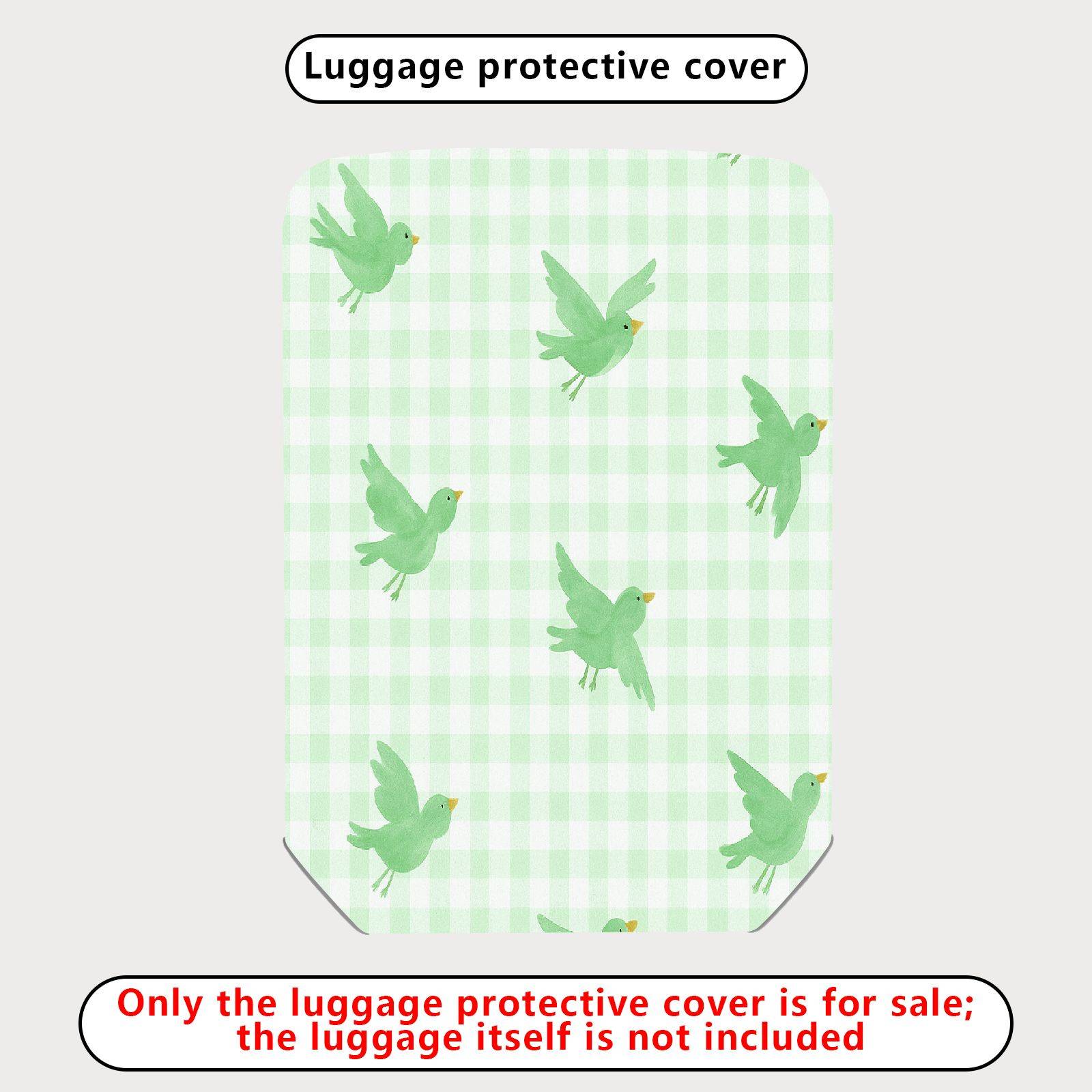 1-Piece Green Bird Check Pattern Plaid Travel Holiday  Suitcase Luggage Cover, Stretch Protective Sleeve