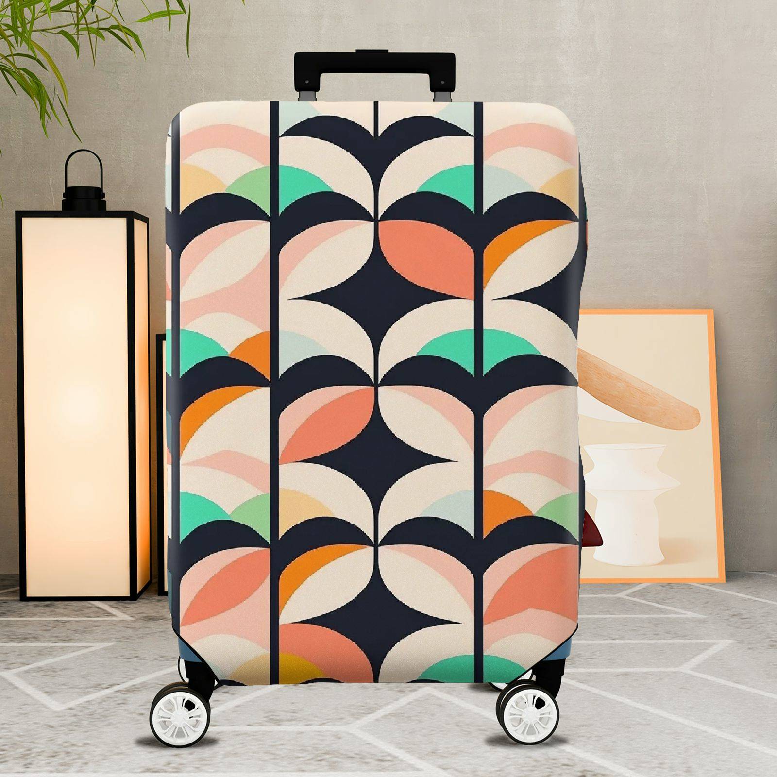 1-Piece Retro Colorful Leaf Geometric Abstract Vibrant  Suitcase Luggage Cover, Stretch Protective Sleeve