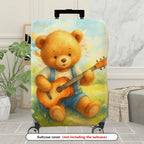 1-Piece Adorable Musical Teddy Bear Art Vintage Nature Travel  Suitcase Luggage Cover, Stretch Protective Sleeve