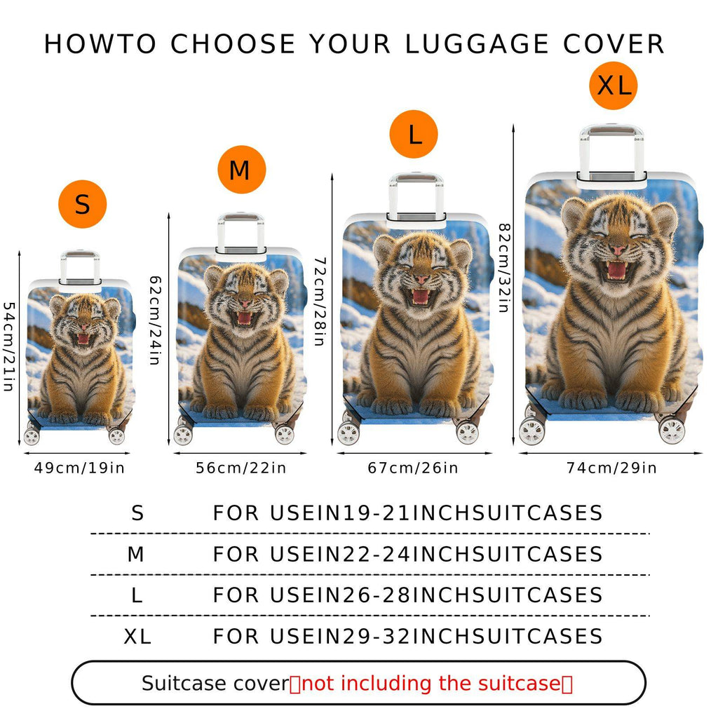 1-Piece Cute Tiger Snow Forest Winter Fun  Suitcase Luggage Cover, Stretch Protective Sleeve