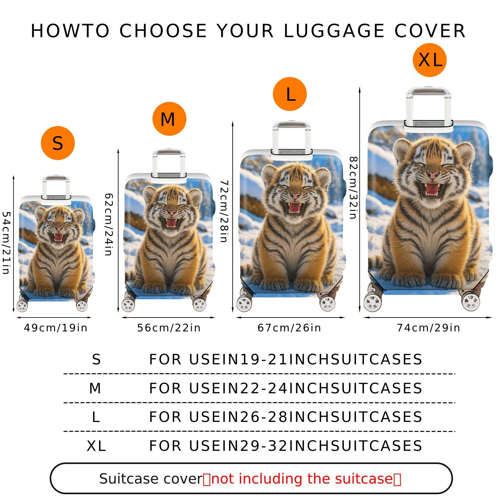 1-Piece Cute Tiger Snow Forest Winter Fun  Suitcase Luggage Cover, Stretch Protective Sleeve