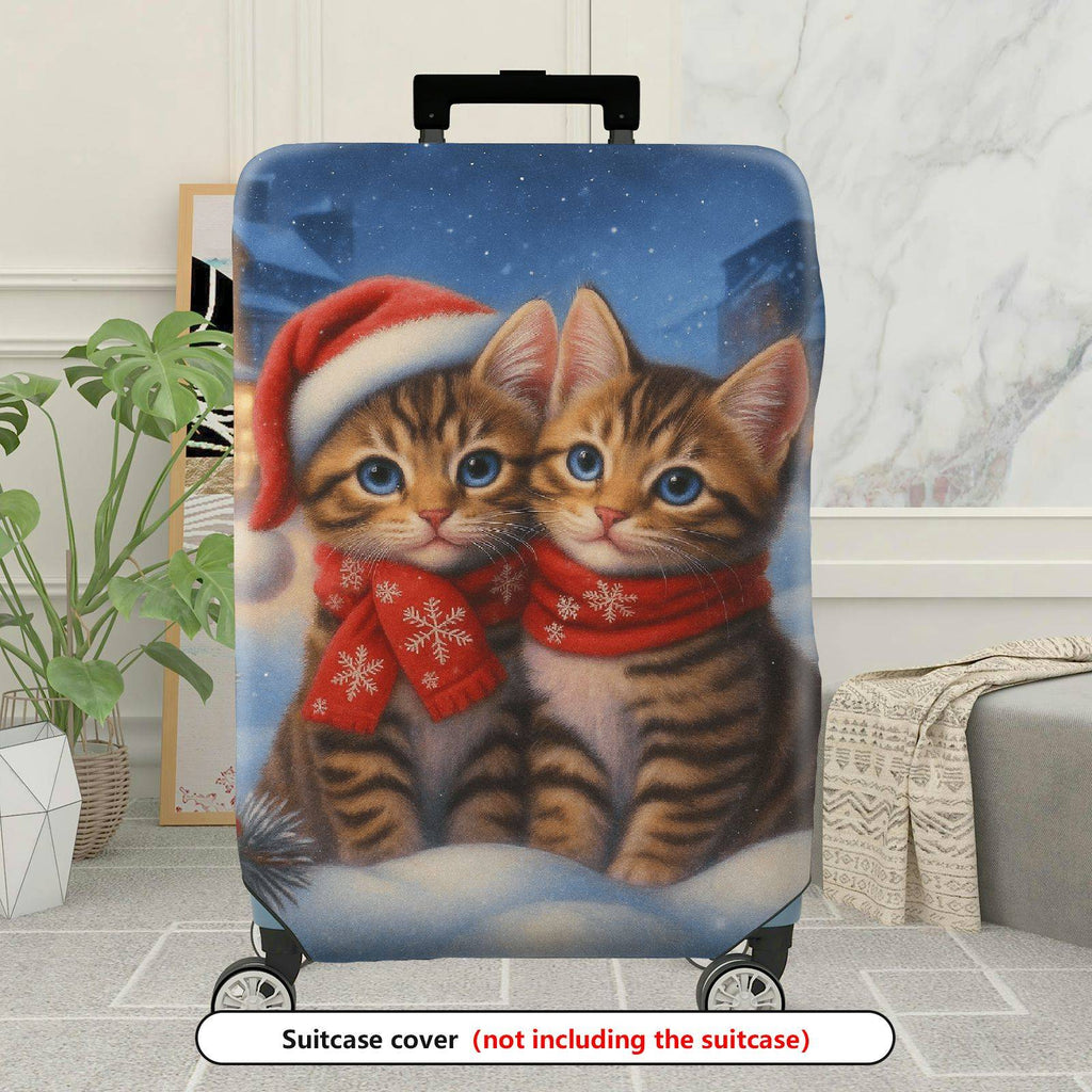 1-Piece Festive Christmas Cute Cat Snow Holiday Winter  Suitcase Luggage Cover, Stretch Protective Sleeve