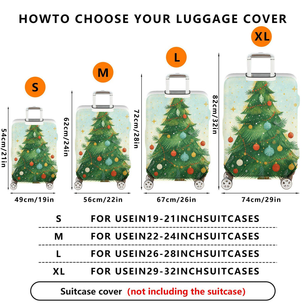 1-Piece Christmas Tree Decorative Festive Holiday Colorful  Suitcase Luggage Cover, Stretch Protective Sleeve