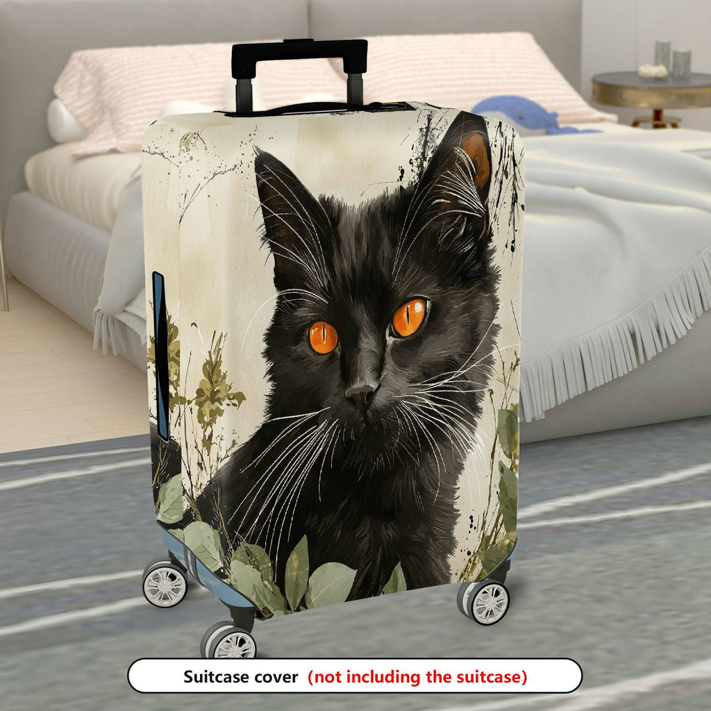 1-Piece Black Cat Artistic Nature Plant Minimalist  Suitcase Luggage Cover, Stretch Protective Sleeve