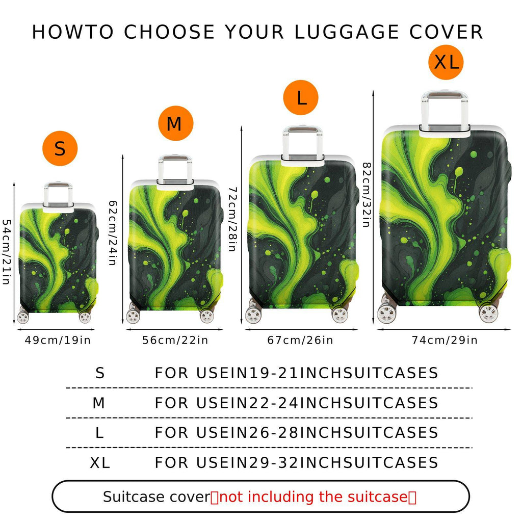 1-Piece Abstract Swirl  Green Black Artistic  Suitcase Luggage Cover, Stretch Protective Sleeve