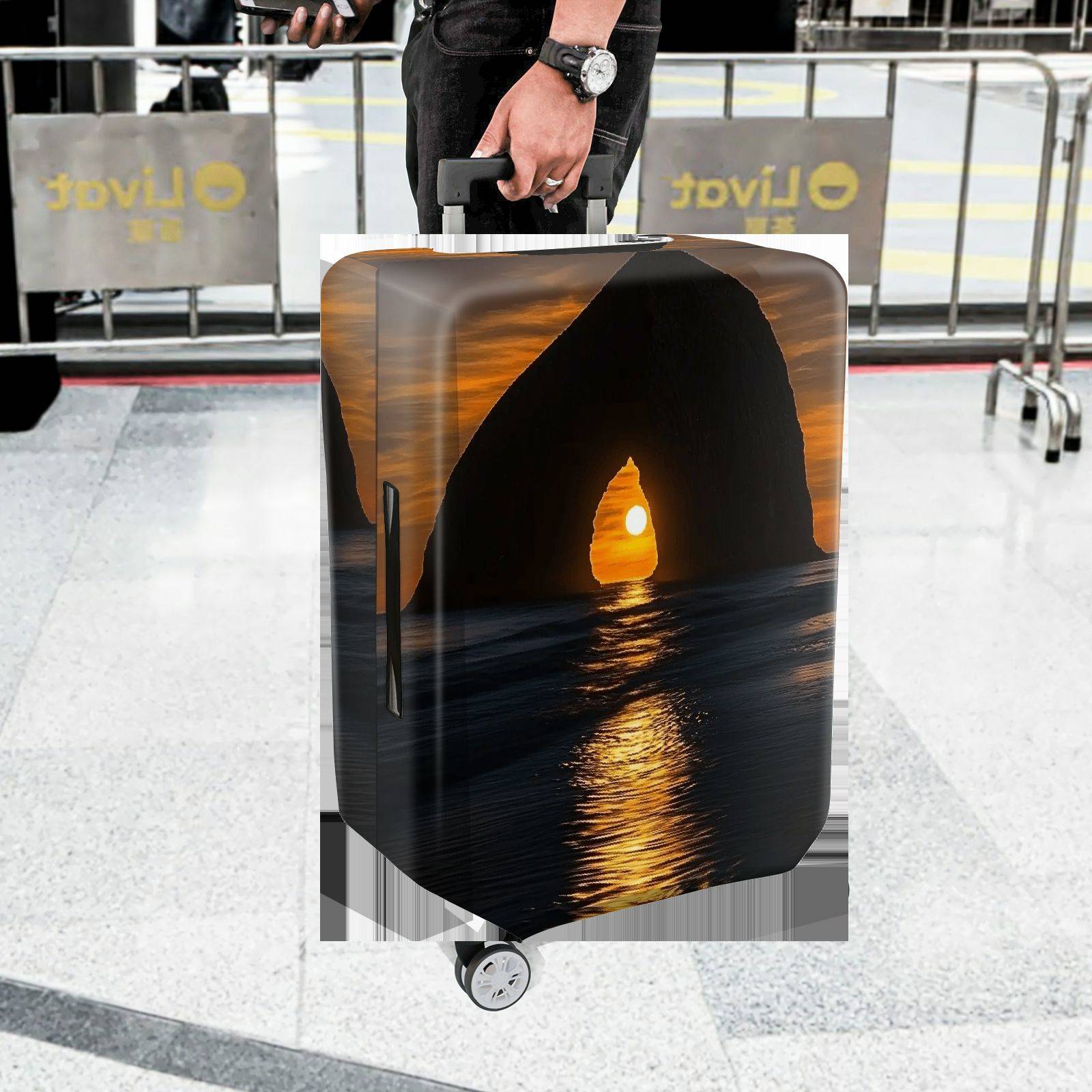 1-Piece Sunset Ocean Arch Nature Landscape Scenic Evening  Suitcase Luggage Cover, Stretch Protective Sleeve
