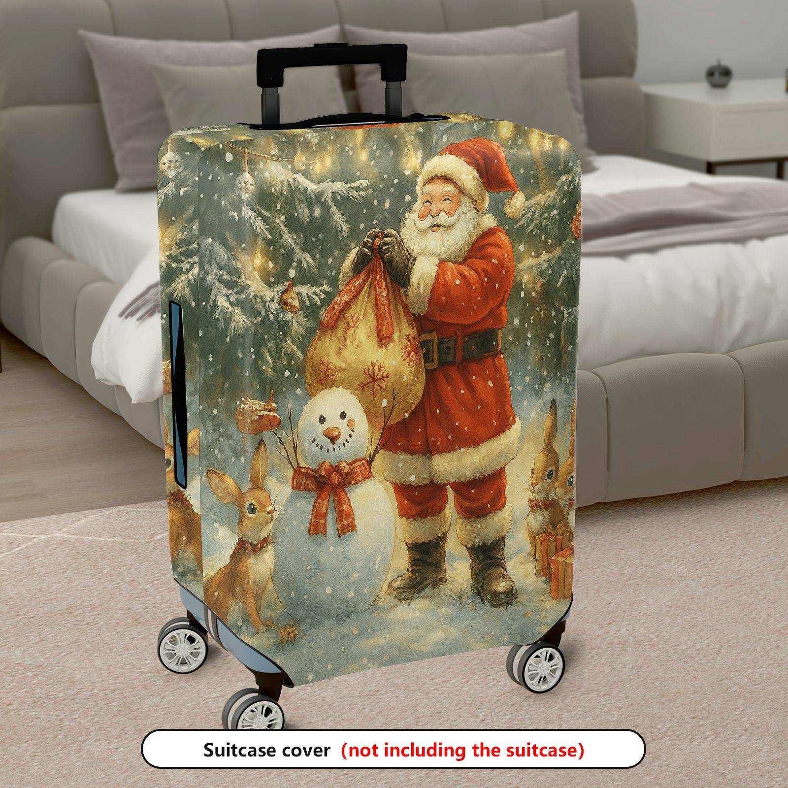 1-Piece Christmas Snowman Santa Reindeer Holiday  Suitcase Luggage Cover, Stretch Protective Sleeve