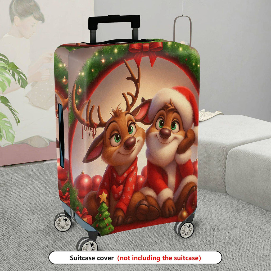 1-Piece Christmas Santa Reindeer Festive Holiday Cheer  Suitcase Luggage Cover, Stretch Protective Sleeve