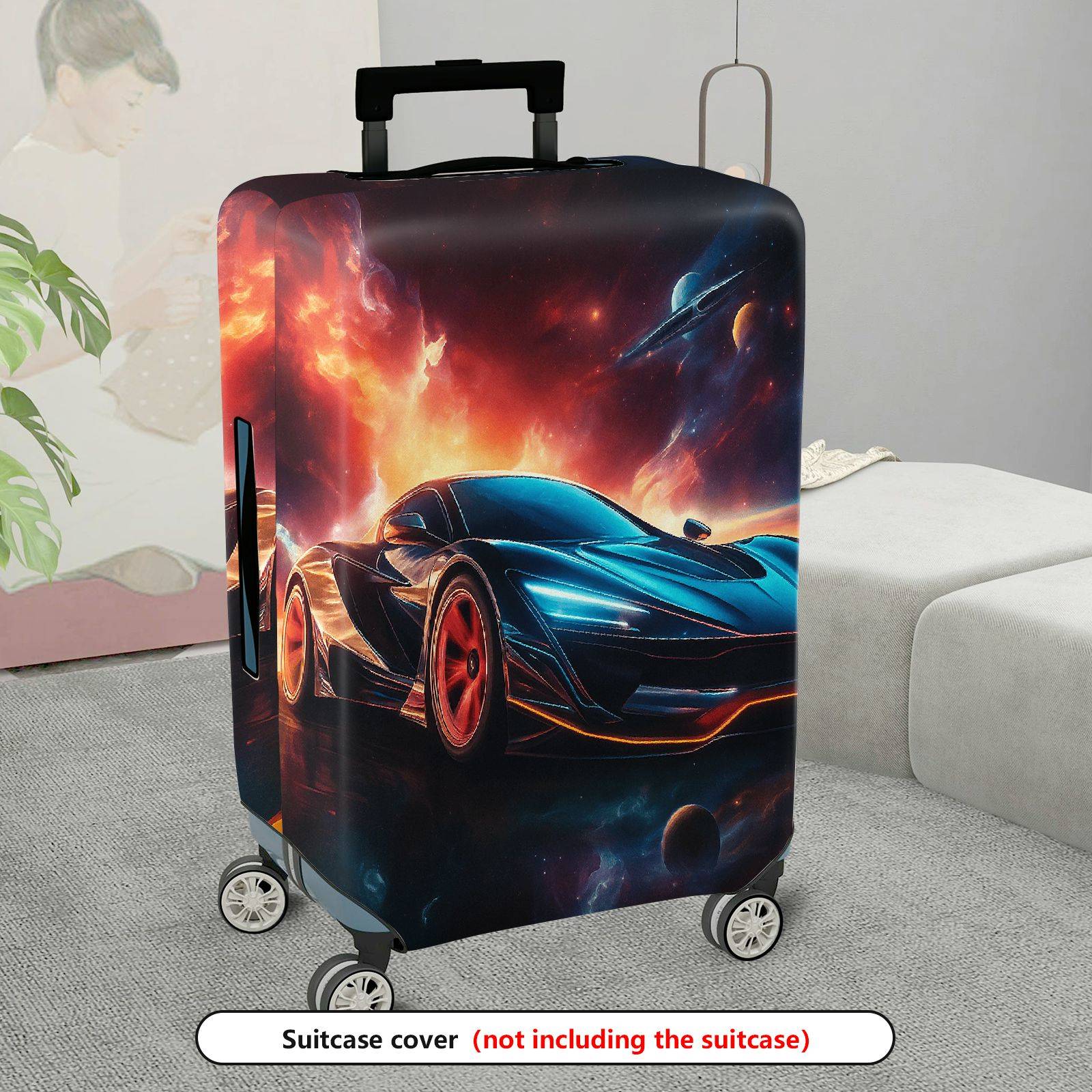 1-Piece Futuristic Space Race Car Galaxy Nebula Cosmic  Suitcase Luggage Cover, Stretch Protective Sleeve