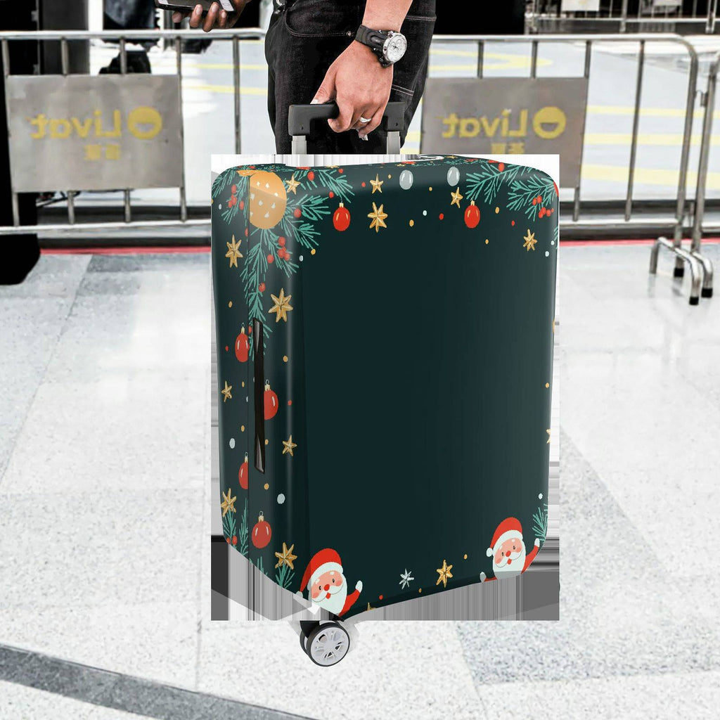 1-Piece Christmas Santa Claus Holiday Festive Joyful  Suitcase Luggage Cover, Stretch Protective Sleeve