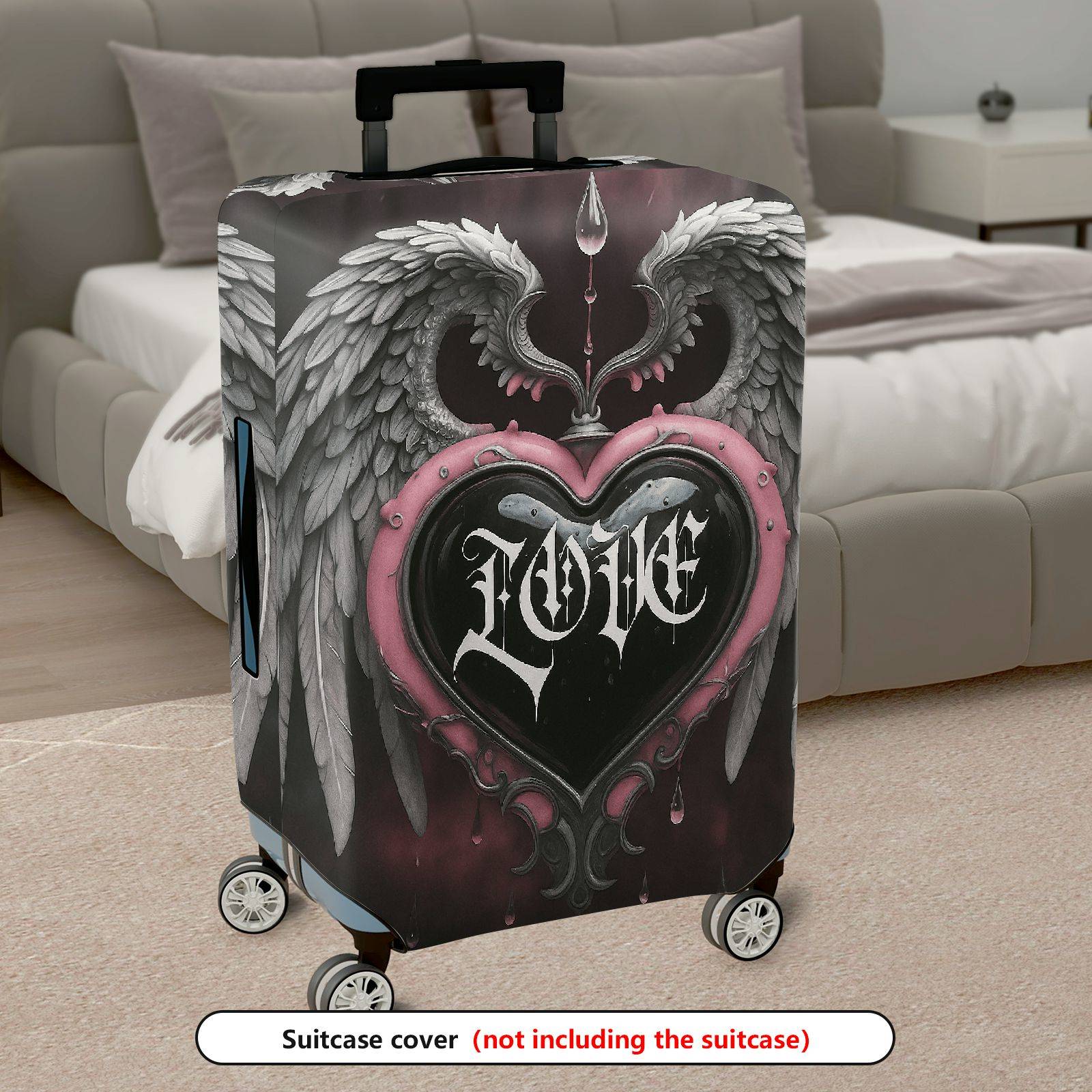 1-Piece Angel Heart Gothic Love Stylish  Suitcase Luggage Cover, Stretch Protective Sleeve