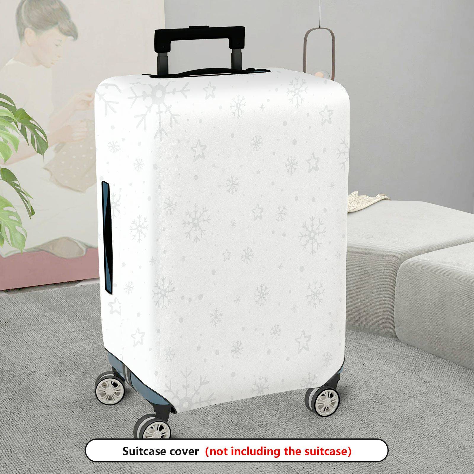 1-Piece Snowflake Star Grey White Christmas Holiday  Suitcase Luggage Cover, Stretch Protective Sleeve