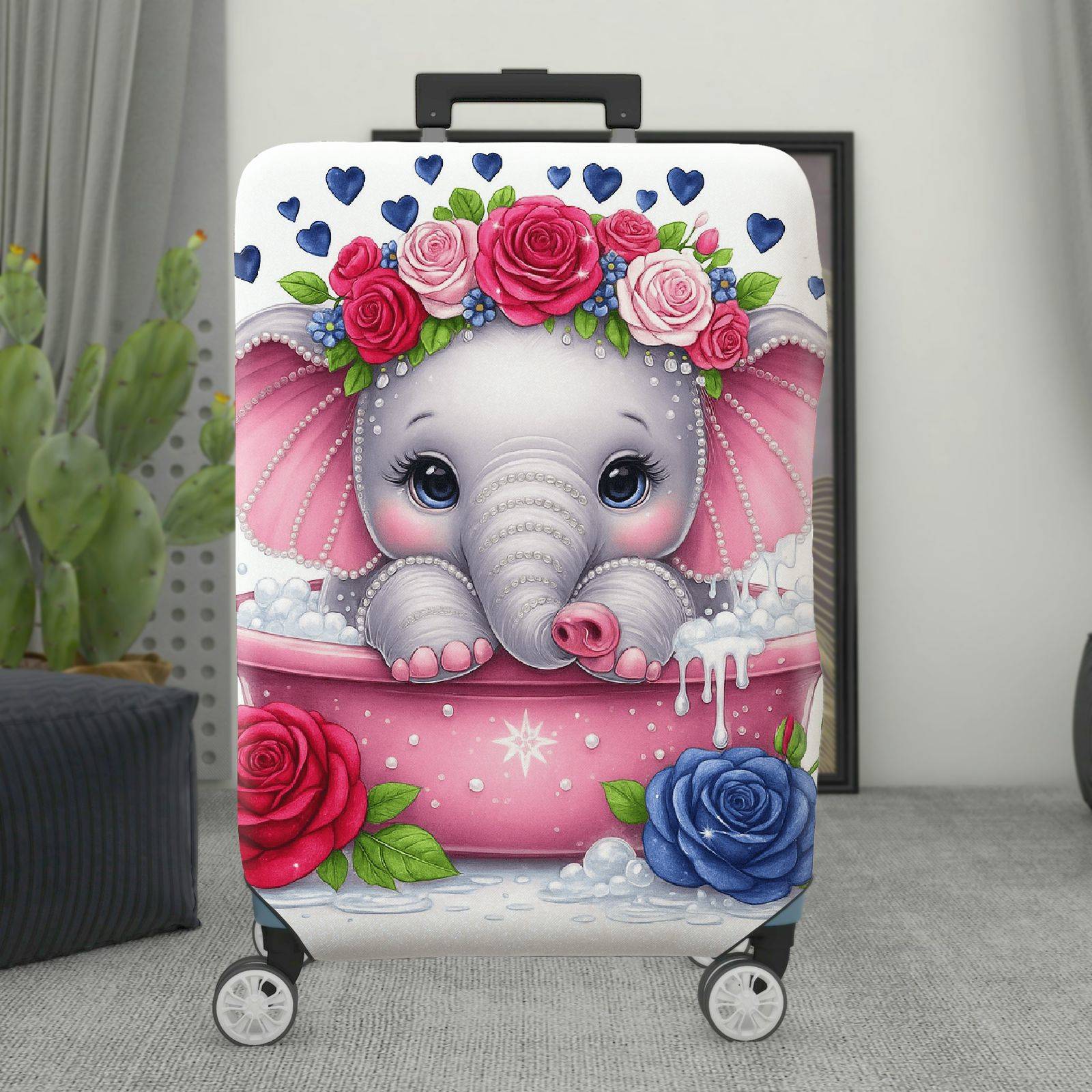 1-Piece Romantic Floral Pearl Heart Love  Suitcase Luggage Cover, Stretch Protective Sleeve