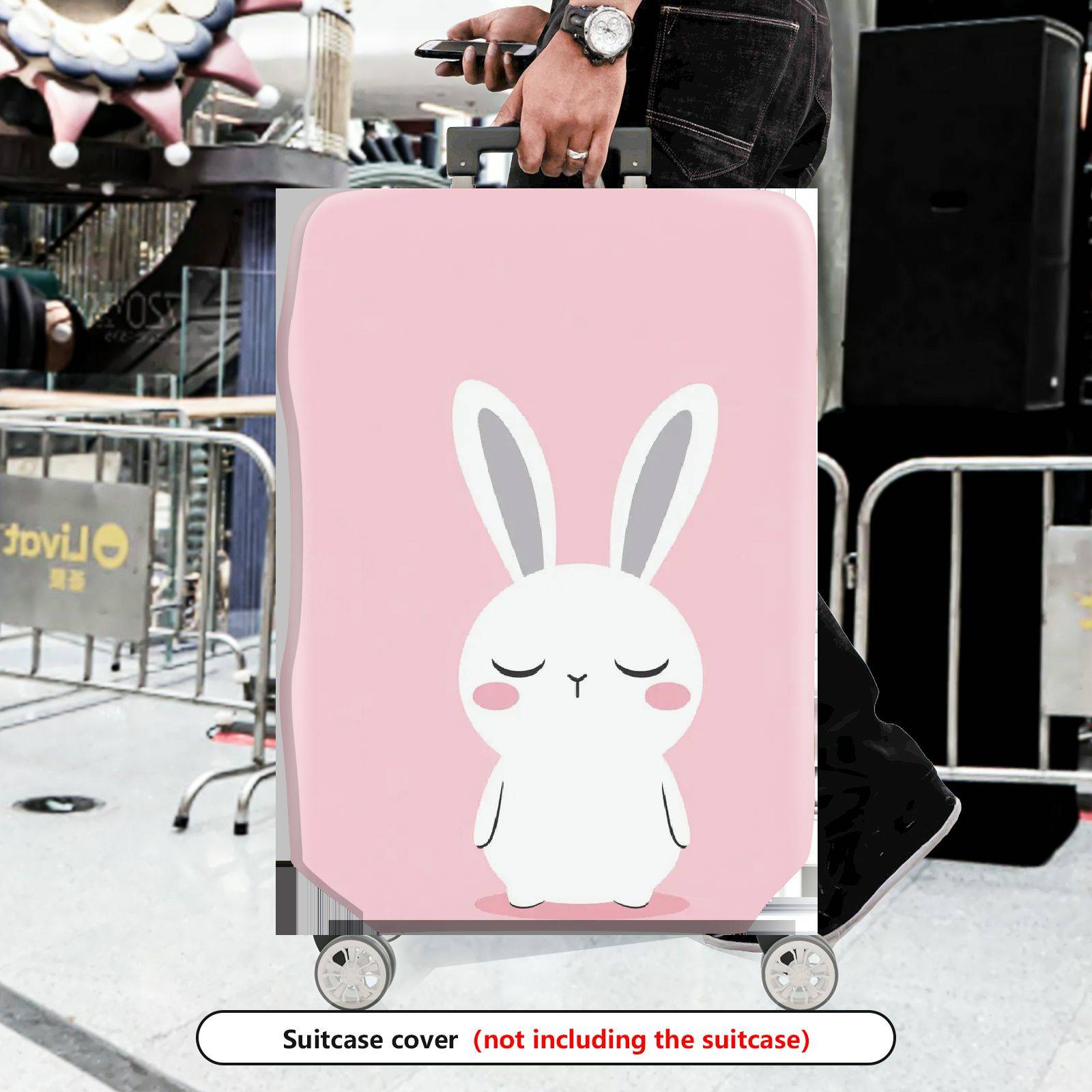 1-Piece Pink Cute Bunny  Animal Travel  Suitcase Luggage Cover, Stretch Protective Sleeve