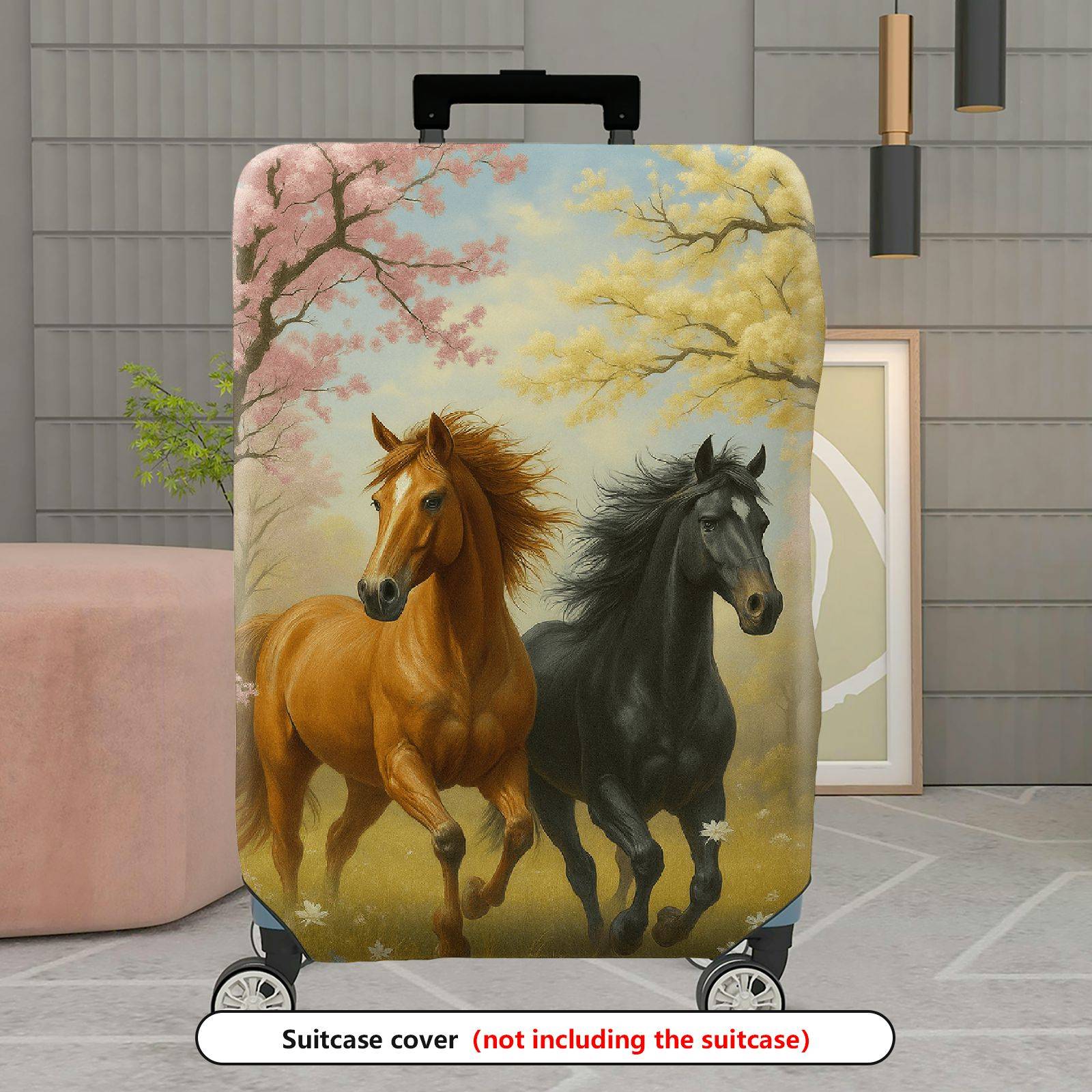 1-Piece Horse Floral Nature Scenic Artistic Colorful  Suitcase Luggage Cover, Stretch Protective Sleeve