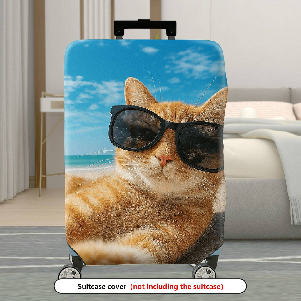 1-Piece Beach Cat Summer Ocean Relaxation Cute  Suitcase Luggage Cover, Stretch Protective Sleeve