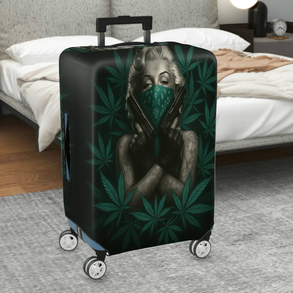 1-Piece Vintage Artistic Green Leaf Hand Pattern  Suitcase Luggage Cover, Stretch Protective Sleeve