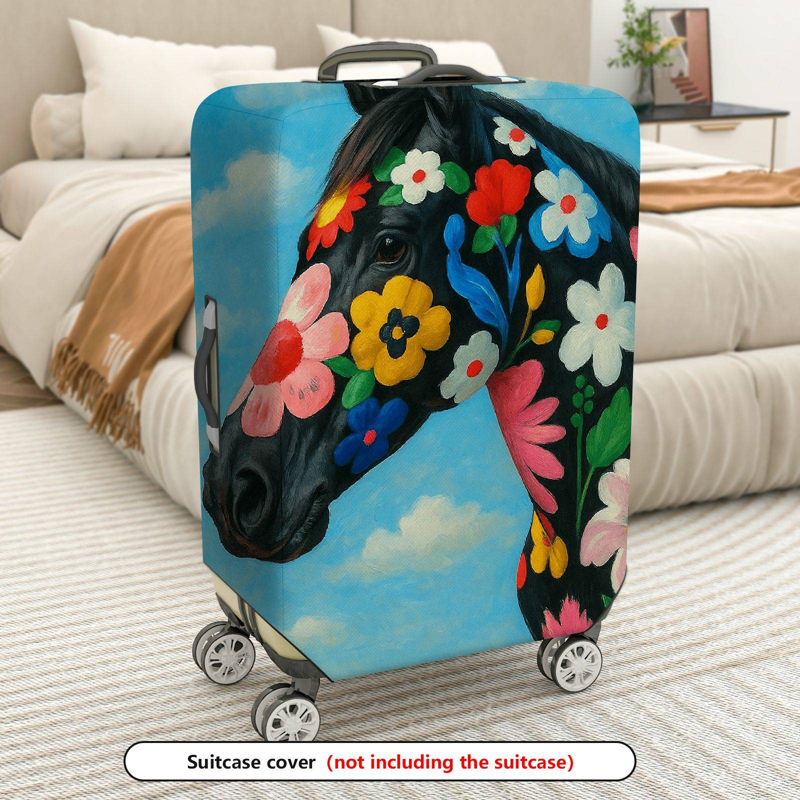 1-Piece Floral Horse Art Sky Pattern Colorful Vibrant  Suitcase Luggage Cover, Stretch Protective Sleeve