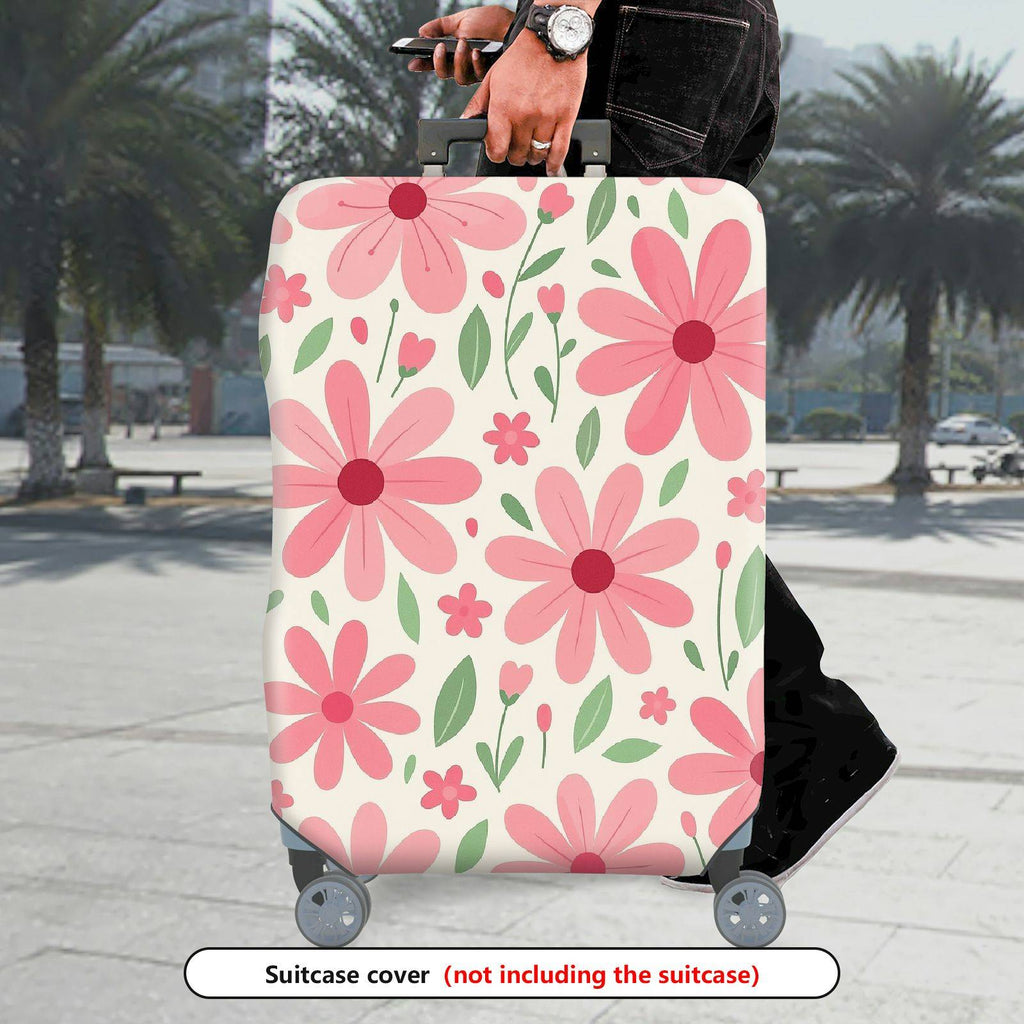 1-Piece Pink Floral Pattern Daisy Leaves Plant Spring  Suitcase Luggage Cover, Stretch Protective Sleeve