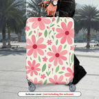 1-Piece Pink Floral Pattern Daisy Leaves Plant Spring  Suitcase Luggage Cover, Stretch Protective Sleeve