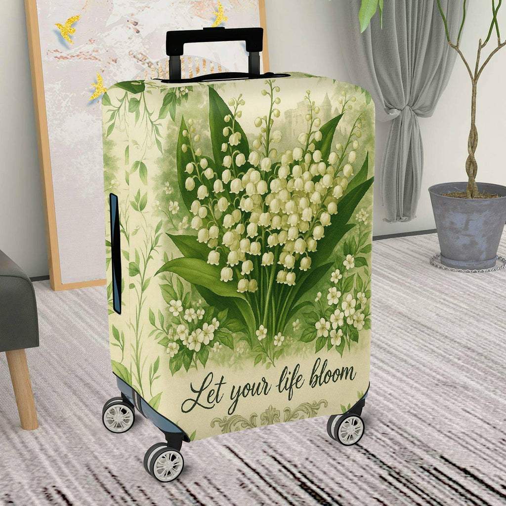 1-Piece Floral Blossom Green Nature Botanical Inspirational Quote  Suitcase Luggage Cover, Stretch Protective Sleeve