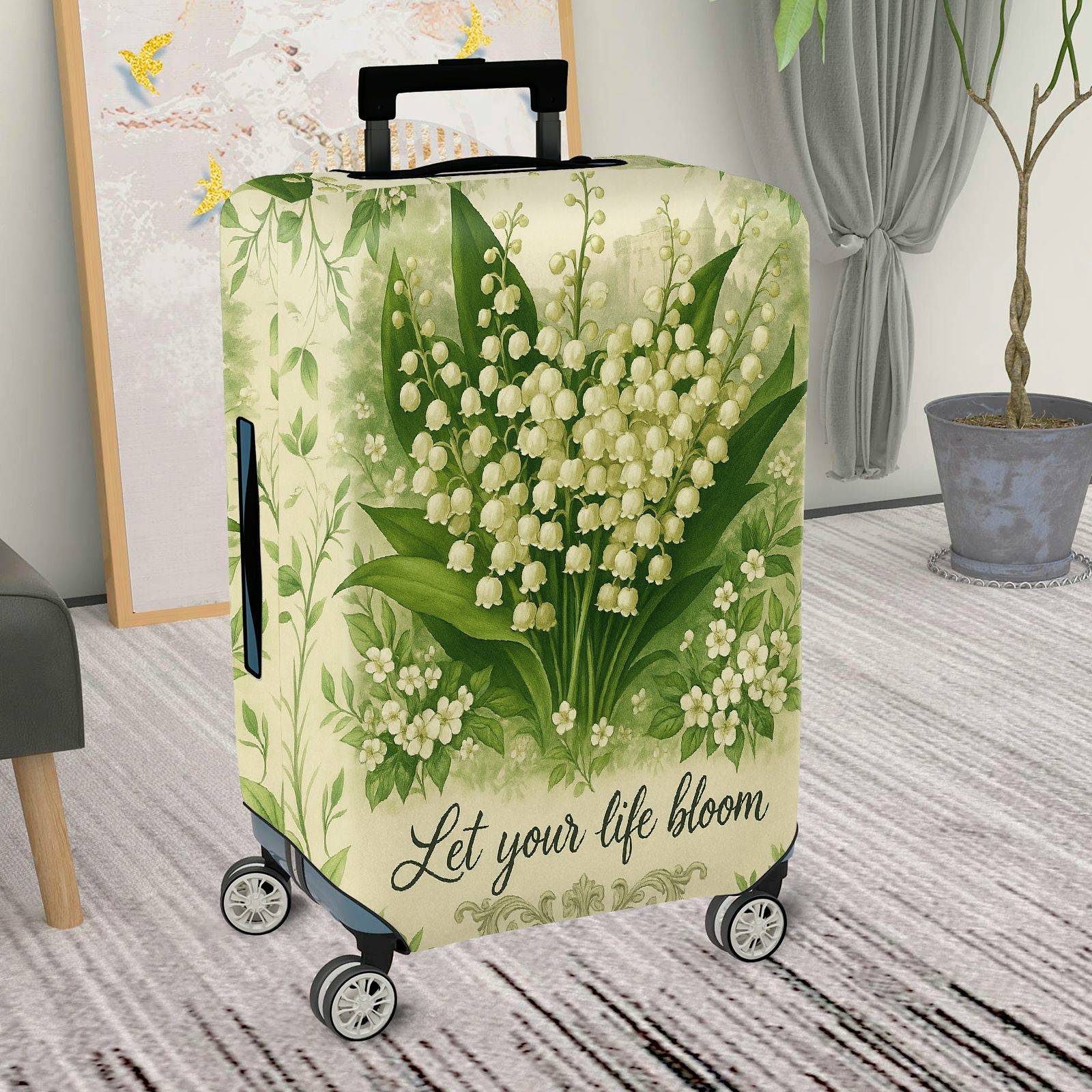 1-Piece Floral Blossom Green Nature Botanical Inspirational Quote  Suitcase Luggage Cover, Stretch Protective Sleeve