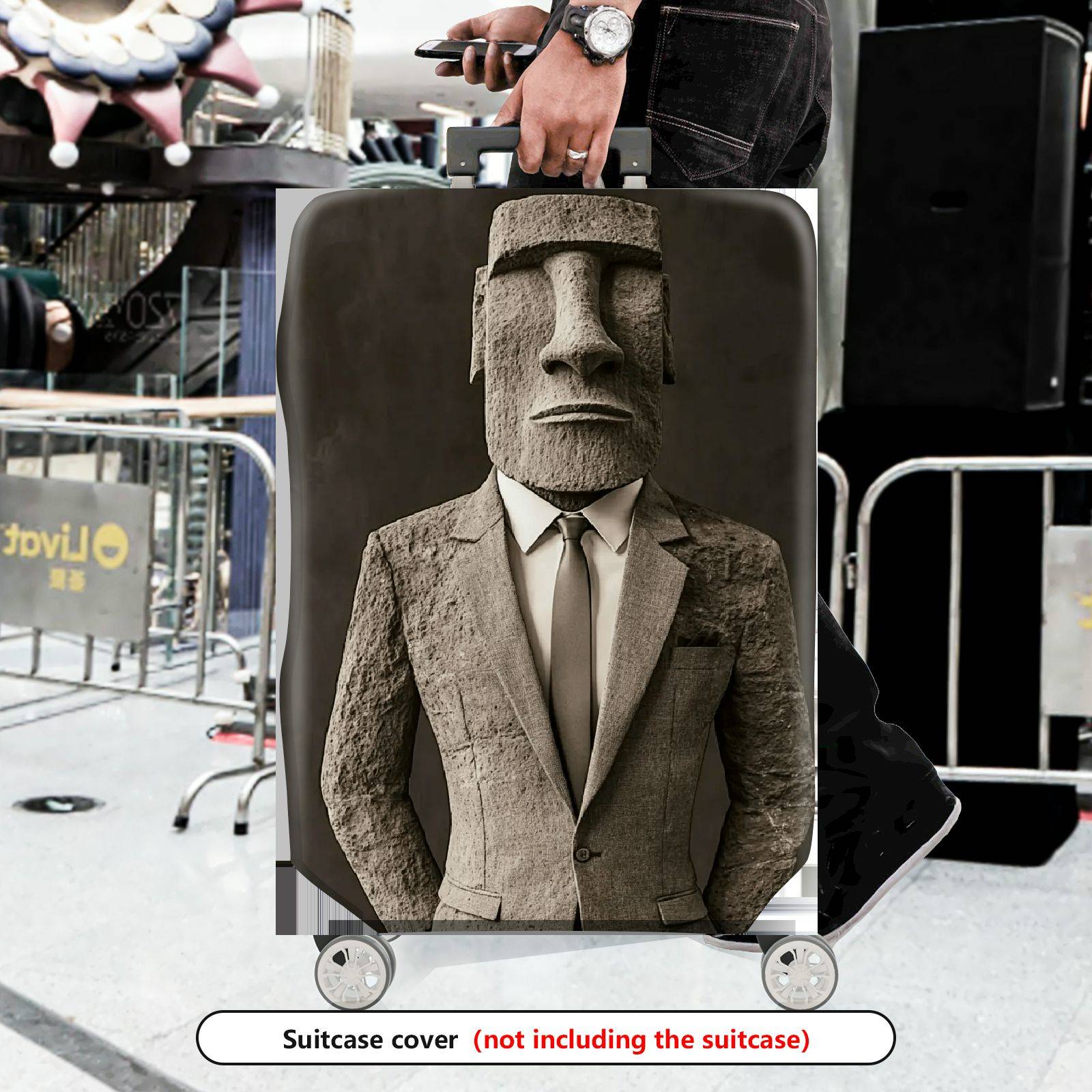 1-Piece Abstract Sculpture Suit Moai Art Stone  Suitcase Luggage Cover, Stretch Protective Sleeve