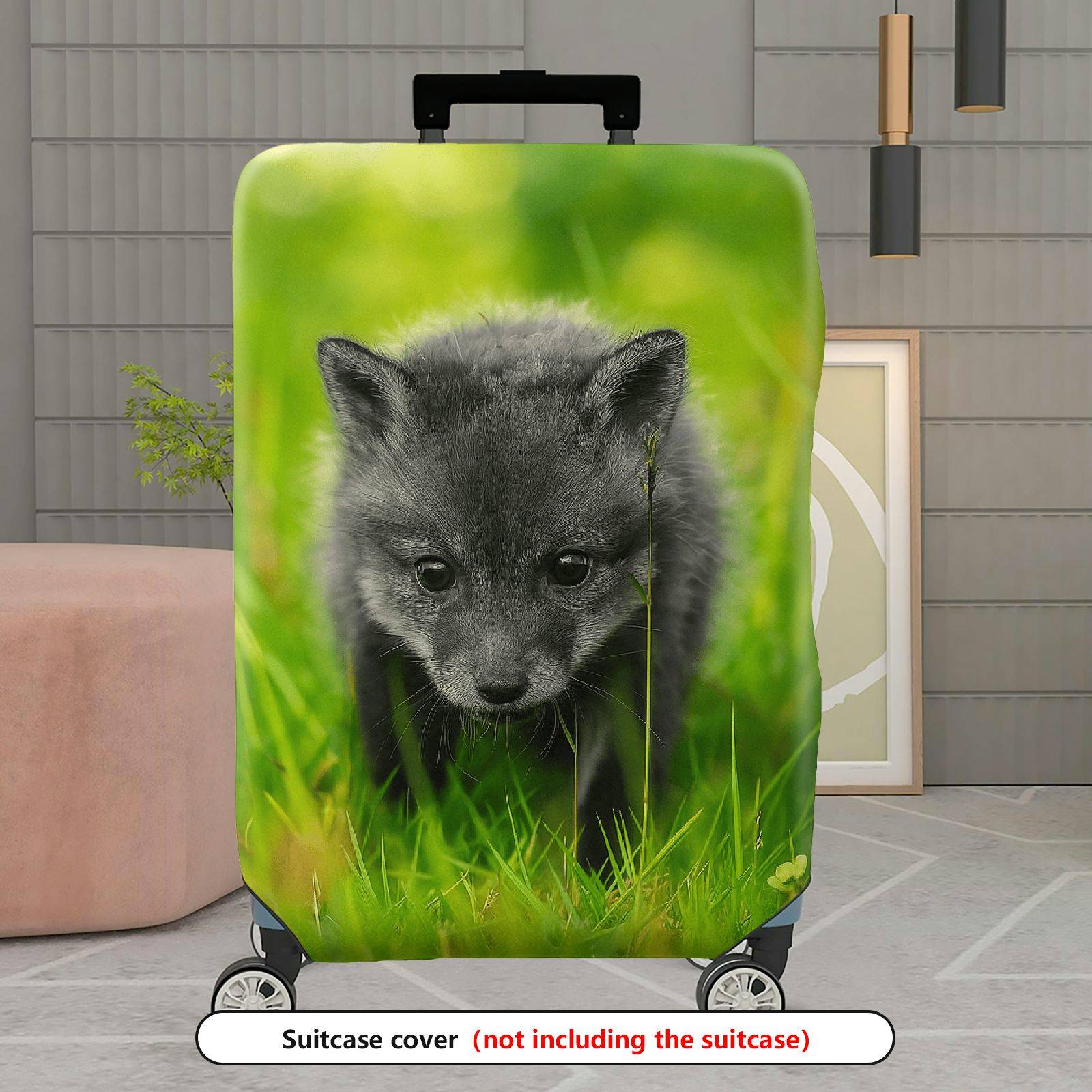 1-Piece Cute Adorable Green Grass Fox Animal Nature  Suitcase Luggage Cover, Stretch Protective Sleeve