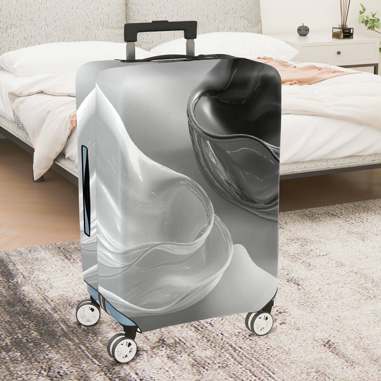 1-Piece Abstract Modern Artistic Minimalist Black White Swirl  Suitcase Luggage Cover, Stretch Protective Sleeve