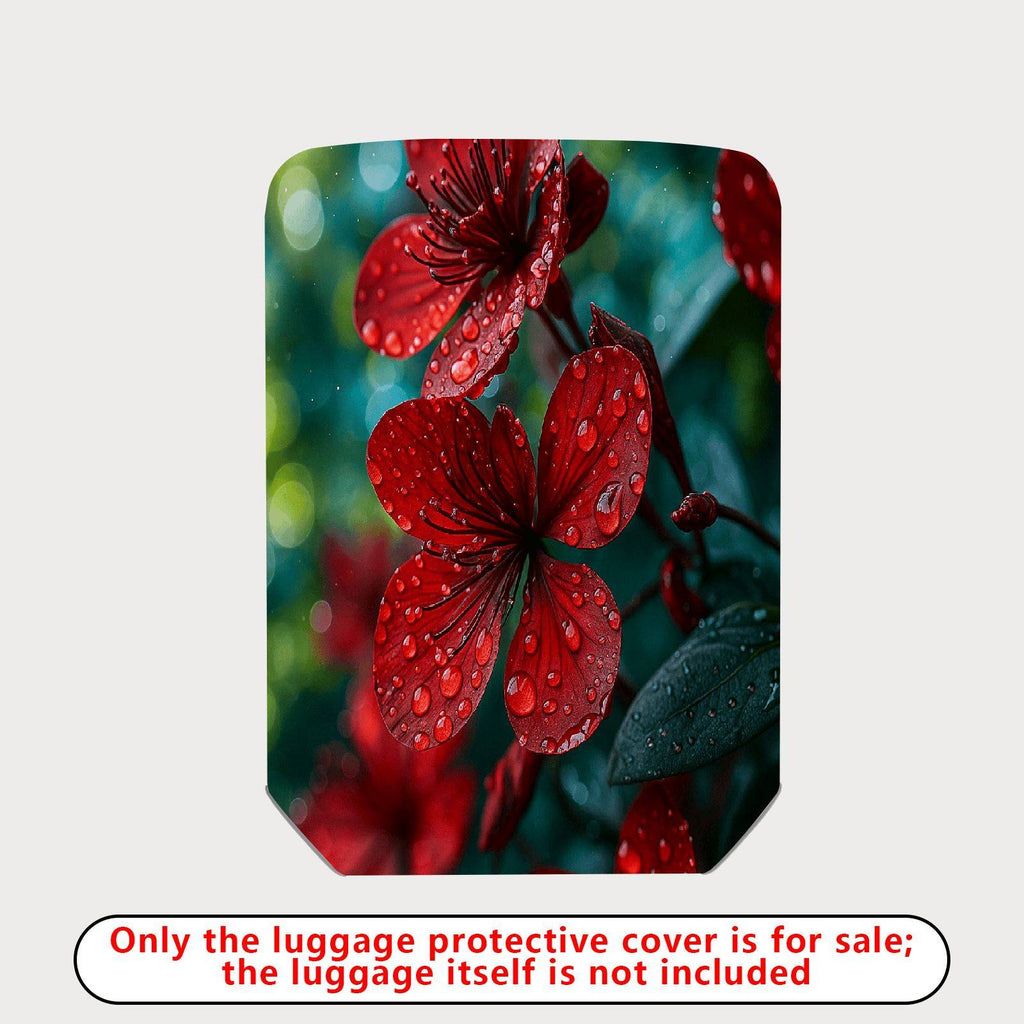 1-Piece Red Flower Nature Raindrop Floral Art Botanical  Suitcase Luggage Cover, Stretch Protective Sleeve